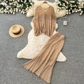 French chic cutout knit two-piece set - women's summer slim fit, slimming, minimalist, elegant, and professional attire