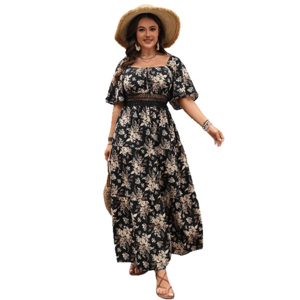 European and american new style printed retro country style plus size women's clothing 150kg patchwork plus size red dress