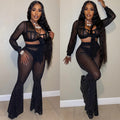 C5869   fashion new product nightclub hot diamond mesh see-through strap long-sleeved pants three-piece set