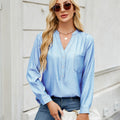 European and american cross-border women's spring/summer new arrivals:  &  v-neck button-down faux denim long-sleeve shirt top