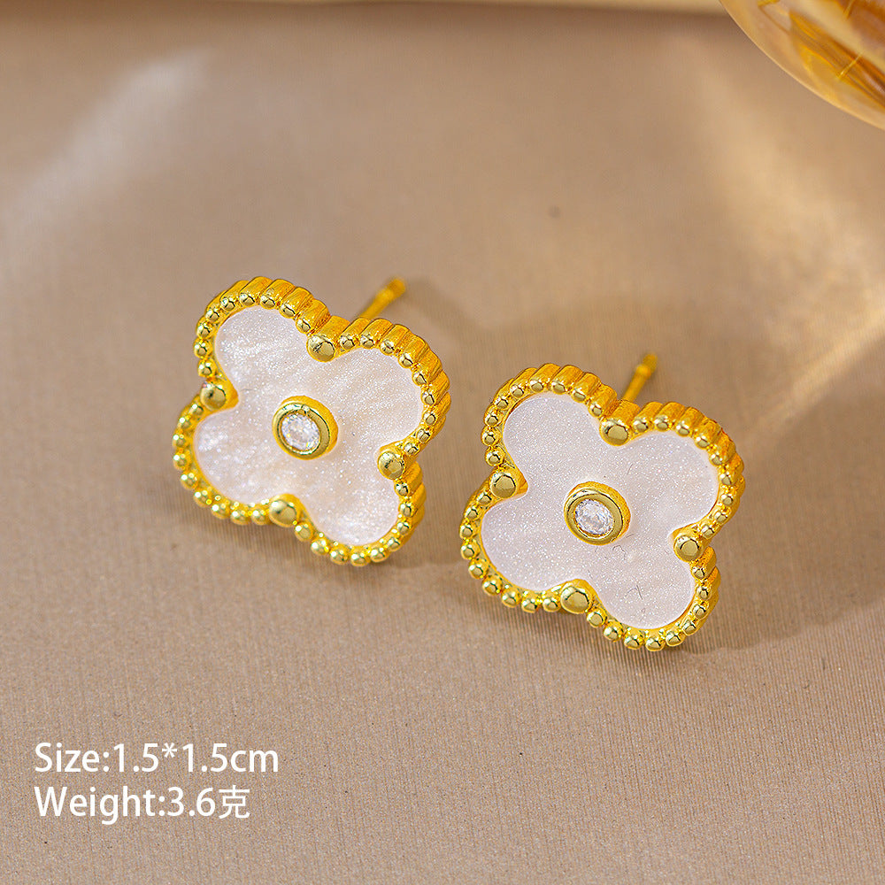 [copper inlaid with zirconium] fashionnew arrival exquisite four-leaf clover bracelet jewelry suitelegant necklace for women four-piece jewelry set