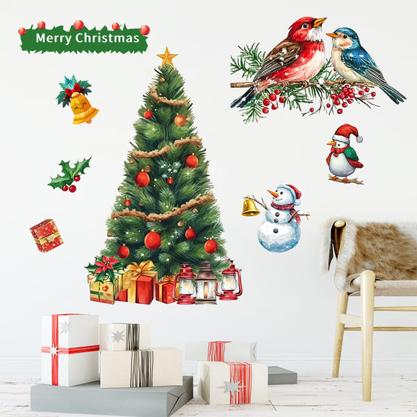 Cross-border   Christmas element sticker Christmas tree bird snowman wall sticker decoration