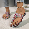 Fashionexportnew arrivalplus sizeflats cross strap slippers for women outwear graffiti cloth surface lightweight beach sandals