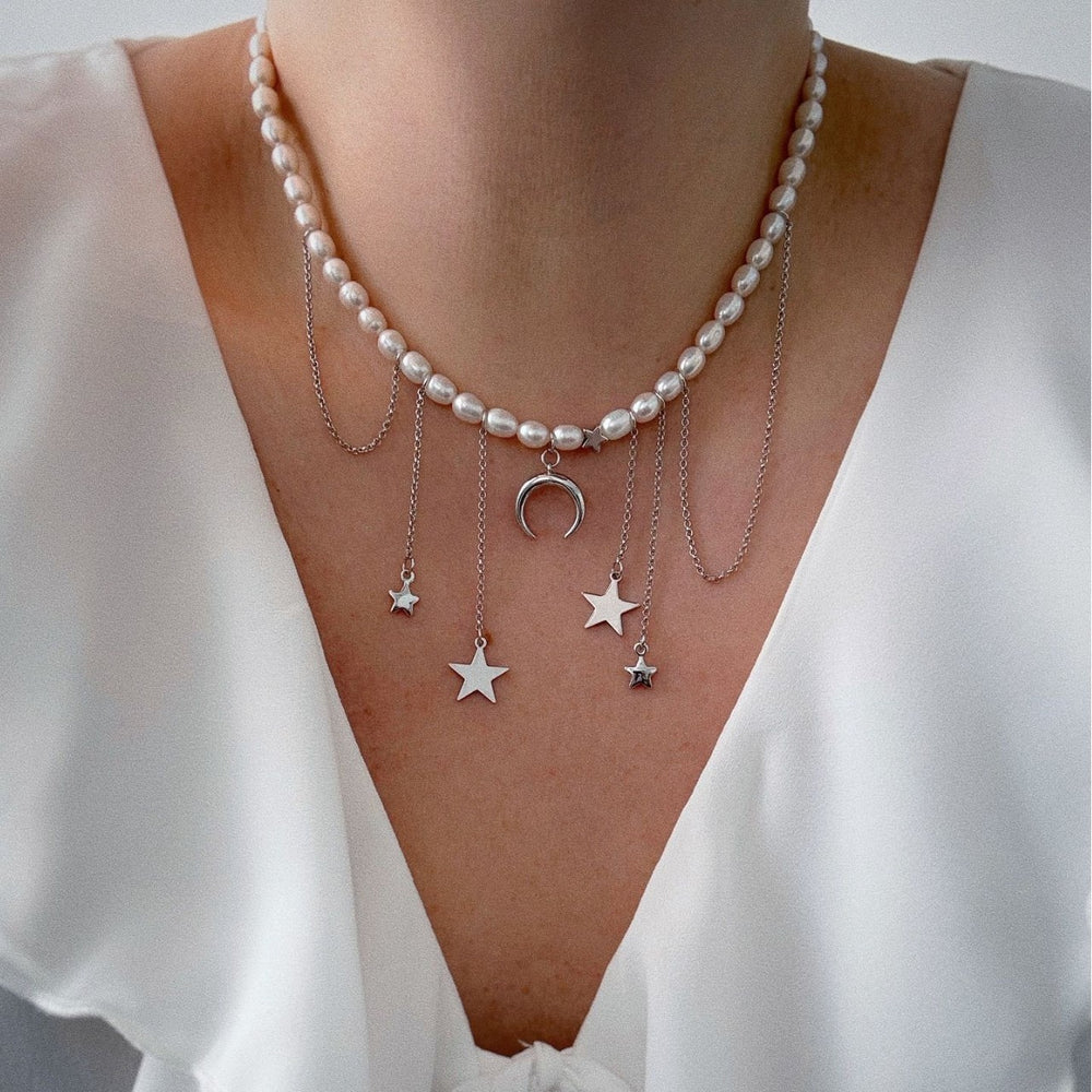 Pearl sweater chain wholesale fashion cross-border sense of design tassel necklace women's star moon light luxury choker necklace