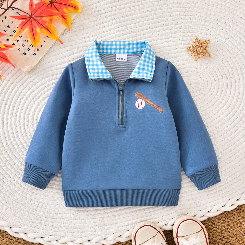 Boys' and girls' long-sleeve embroidered sports top with turn-down collar