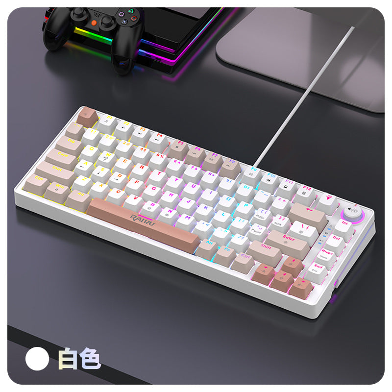 Raiku g83 true mechanical keyboard - wired rgb gaming keyboard with dazzling gradient colors, knob, and blue switches