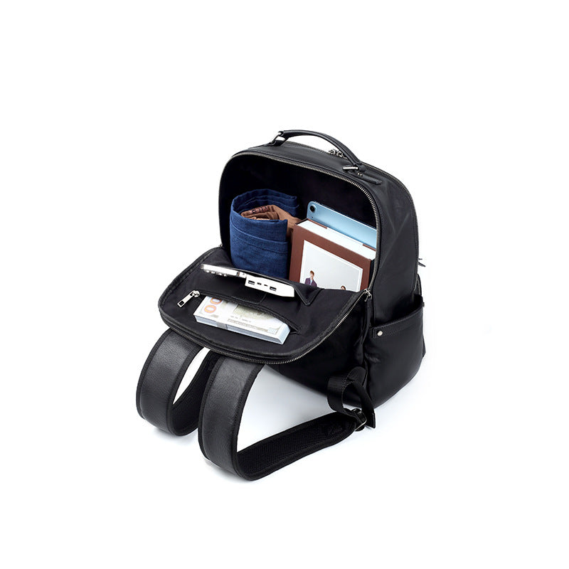 Simple business backpack men's large-capacity black first-layer cowhide backpack to work, business trip, computer backpack