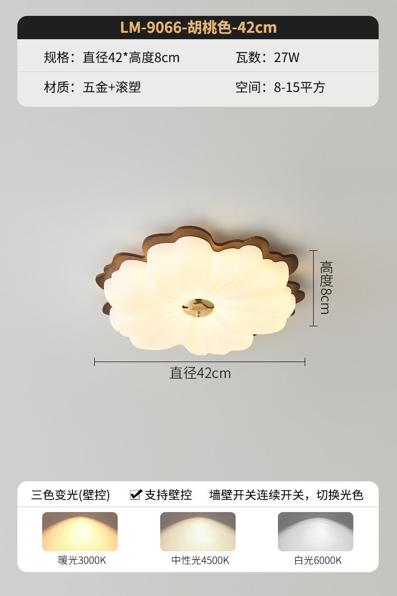 Walnut bedroom ceiling light medium antique solid wood petals full spectrum eye protection super bright book room children's room light