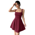European and american cross-border   summer new fashion dress - elegant solid color spaghetti strap square neck mini dress for women