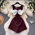 French style bowknot romper - summer high-waisted slimming jumpsuit for petite women - simple and chic