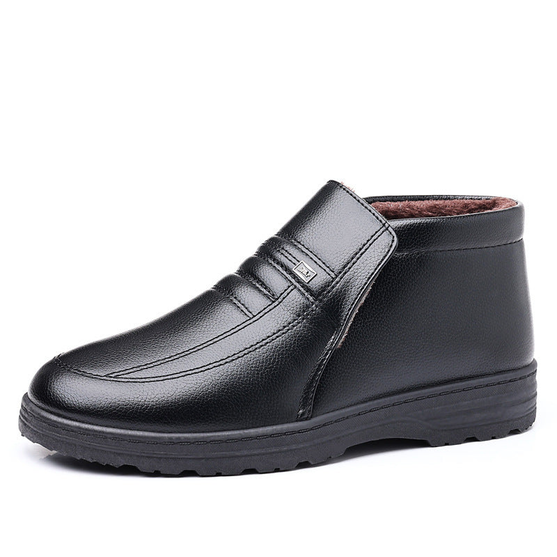Men's winter warm cotton shoes - fleece lined, non-slip, casual high-top cotton shoes for men, elderly cotton shoes, men's leather cotton shoes for seniors