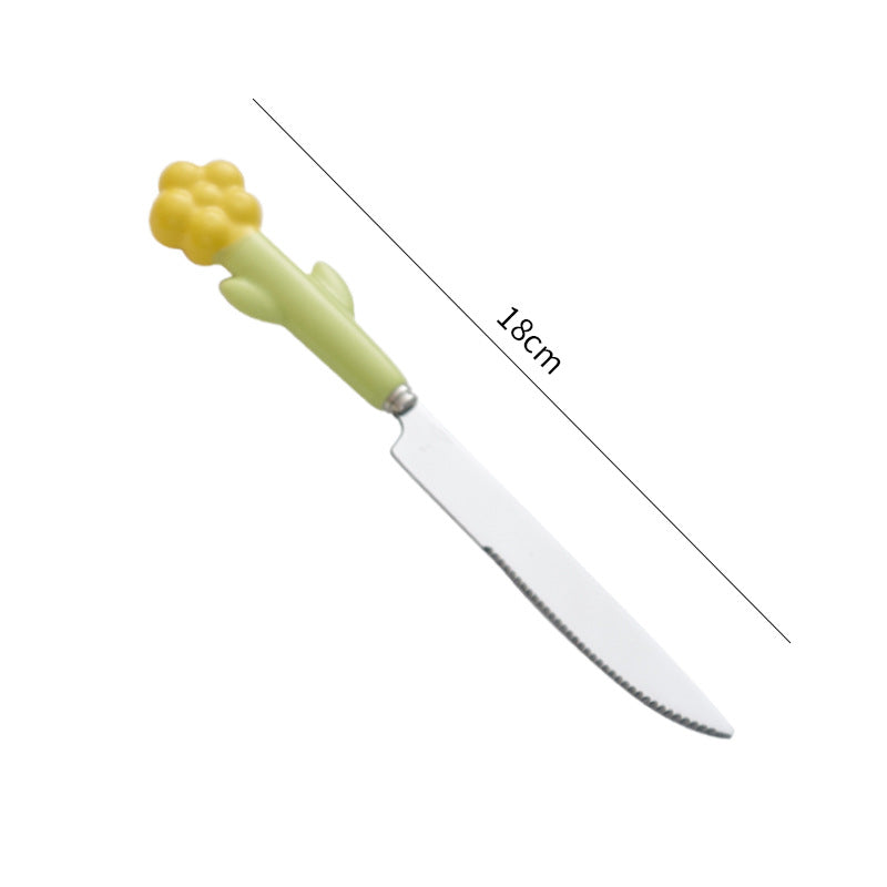 Creative stainless steel cutlery with ceramic handles - kids' dessert forks, multi-purpose western dinnerware, sunflower steak knife
