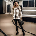 European and american plush women's clothing 2023 new amazon long-sleeved plaid button-down pocketed loose-fit mid-length coat