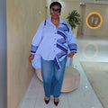 European and american cross-border women's clothing  summer new arrival: african-style plus size fashionable loose design striped shirt top