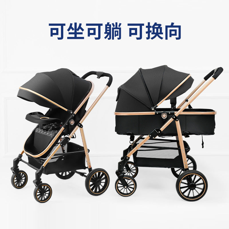Inlair baby stroller - lightweight, foldable, reclining, high-view, sleeper, blue, reversible, newborn baby pram