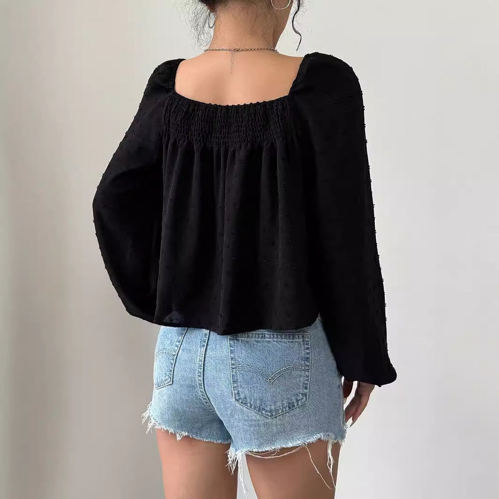 In-stock - 73072#  cross-border fashion women's solid color casual versatile vacation shirt