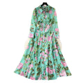 Frenchretro style floral shirt collar dress women's spring waist slimming lookclassy senseaccessible luxury socialite large swing skirt