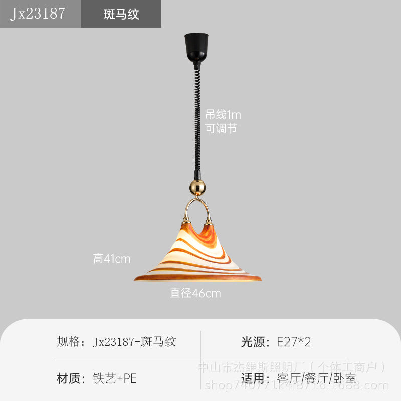 Vintage-style extendable spiral pendant glass chandelier - retro caramel stripe hand-crafted glass pendant light