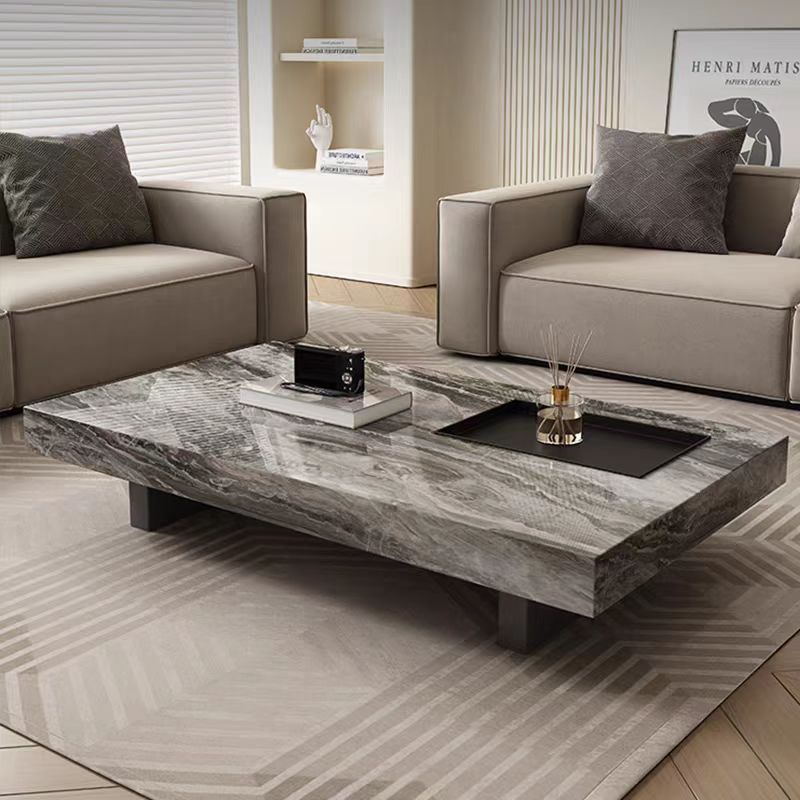 Italian minimalist light luxury high-end rock slab square suspended venetian brown marble living room coffee table