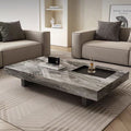 Italian minimalist light luxury high-end rock slab square suspended venetian brown marble living room coffee table