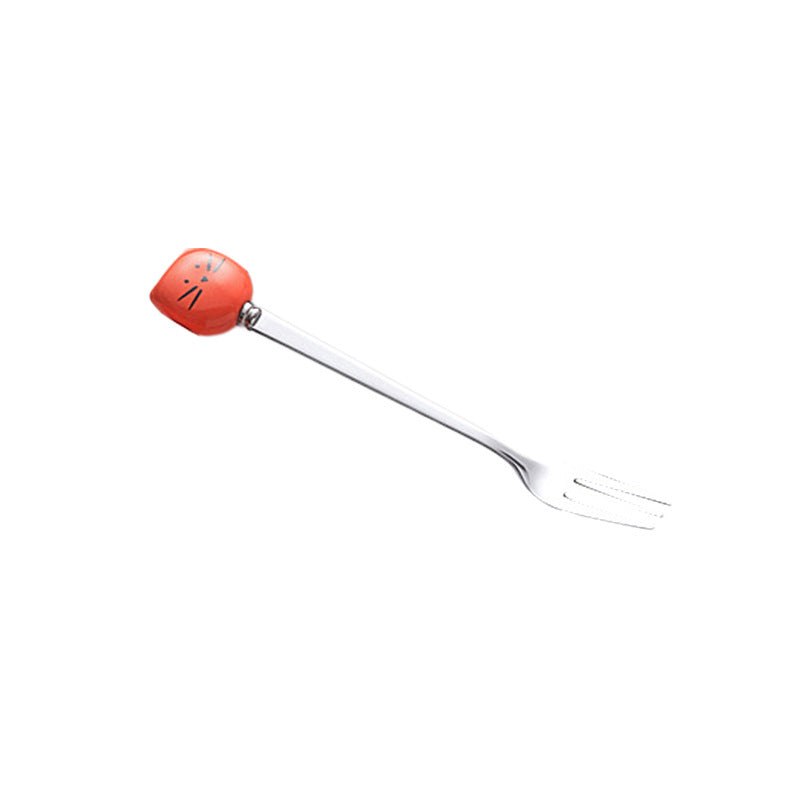 Cute cartoon stainless steel ceramic spoon ice cream scoop soup spoon wholesale fruit fork spoon high-value mixing spoon