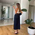 Retro dark blue high waist denim skirt women's medium longstraight-legelegant long skirt work clothingeasiest for matchslimming look skirt
