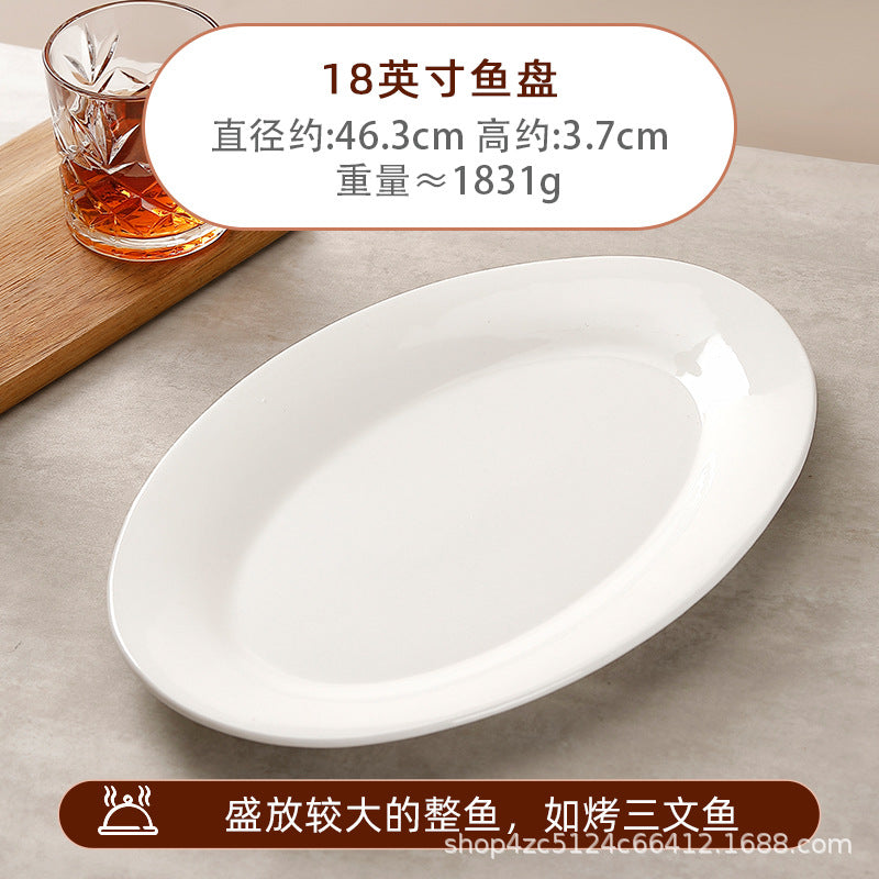 Pure white ceramic fish plate for homeclassy oval large plate western food hotel round plate tableware steak plate