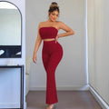 European and american cross-border women's fashion  summer new arrival: solid color exquisite small floral bandeau top and flared leggings two-piece set