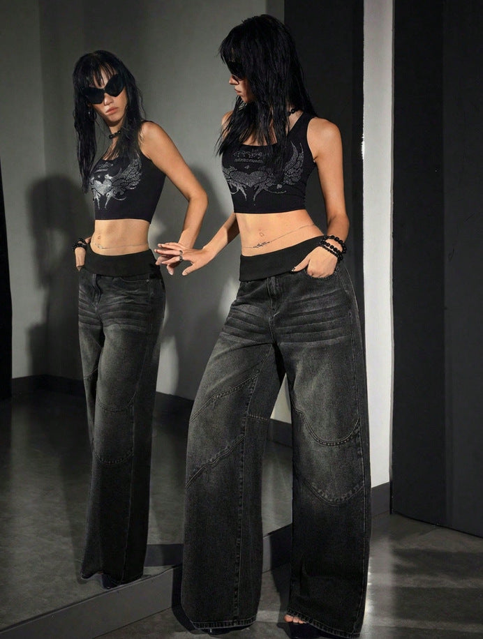 Amazon tiktok pinduoduo foreign trade cross-border fashion gray gradient tall drape wide leg pants