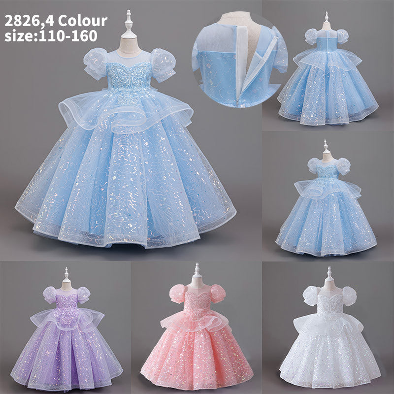 Girls' long mesh ball gown -  new collection - flower girl wedding dress, evening gown, elegant and graceful attire