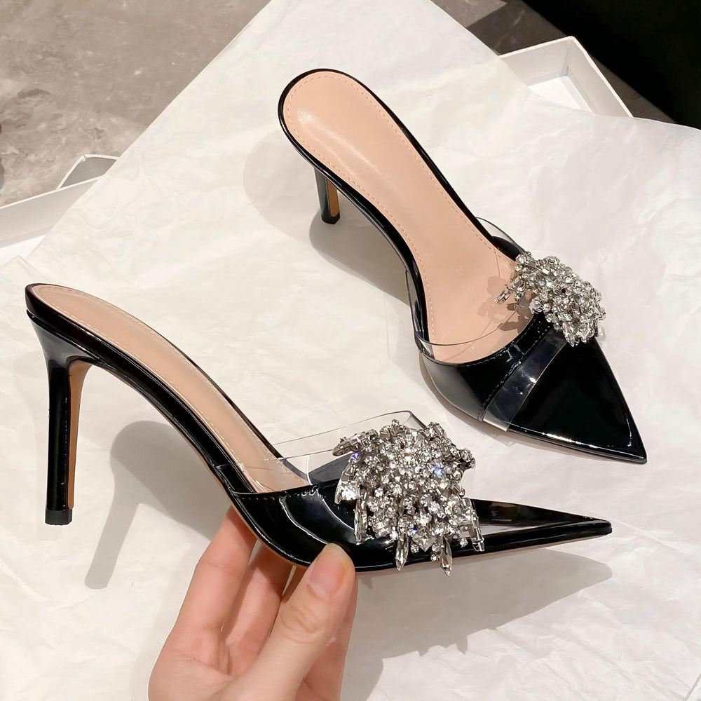 2026 summer new pointed-toe rhinestone high heel sandals - women's european & american sexy stiletto, breathable, lightweight, and versatile sandals