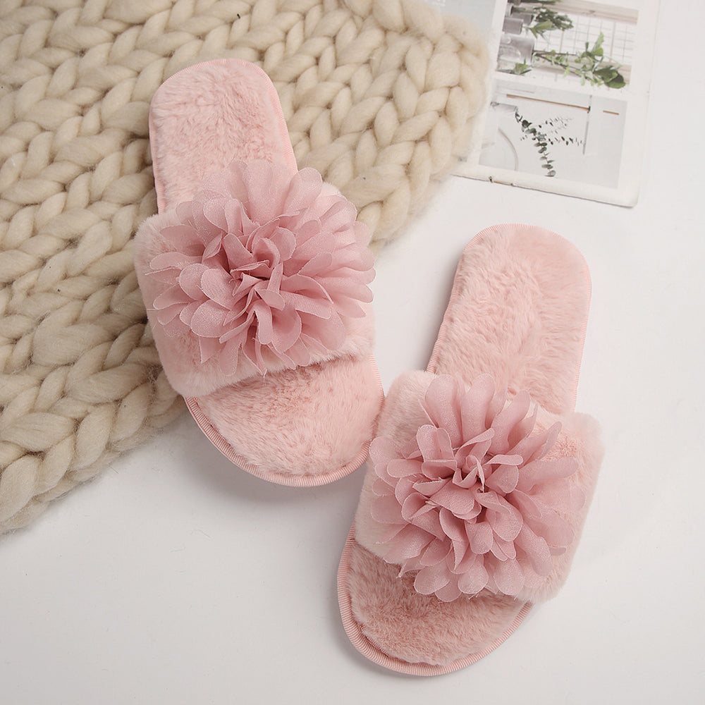 2024 spring/autumn/winter new floral platform fuzzy slippers - women's indoor/outdoor flat heel warm plush slippers