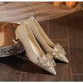 2025 new champagne butterfly wedding shoes - women's pointed toe low heel pumps