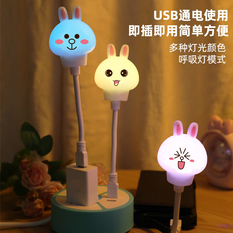 Cartoon cute pet line rabbit voice-activated light usb smart sound control lamp colorful night light children's bedroom atmosphere light