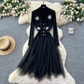 Elegant two-piece set for women: autumn collection - high-end, heavily beaded, v-neck, sleeveless knit top with mesh panel dress