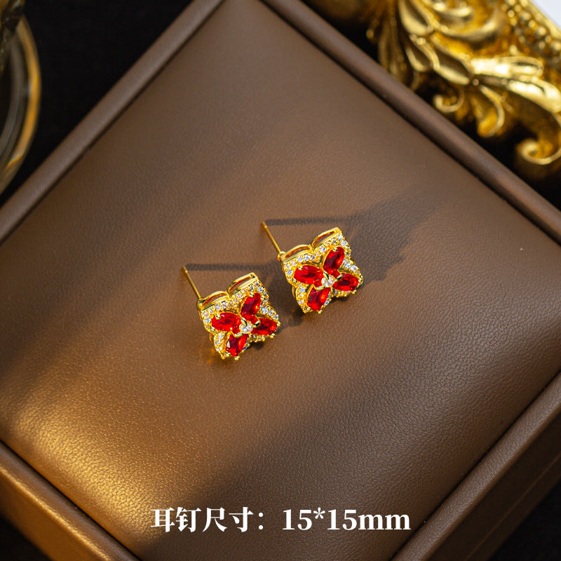 [set] cross-border fashion elegant light luxury full zirconium sweater chain exquisite copper micro-embedded earrings necklace jewelry combination