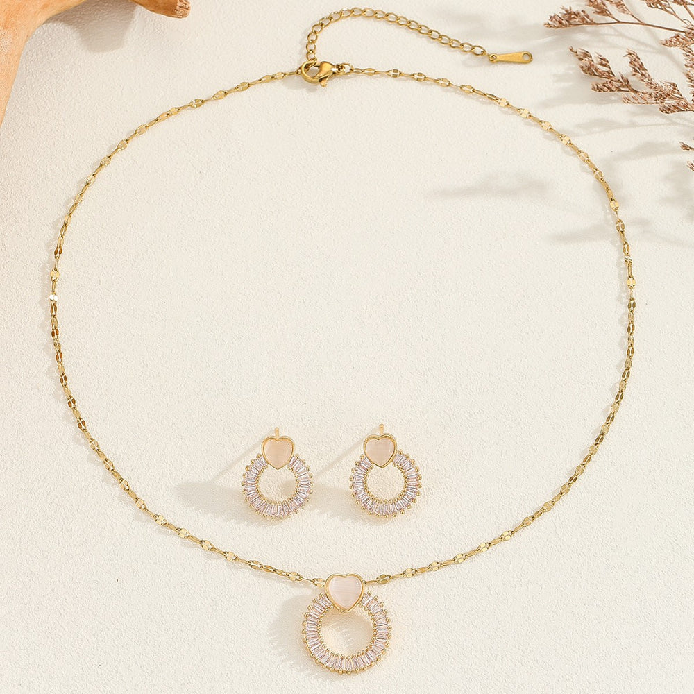European and american style zircon necklace and earring set - high-end gemstone, light luxury, cross-border, round necklace, women's jewelry wholesale