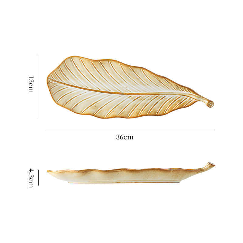 Vintage leaf ceramic creative long plate - sushi plate, western food & pastry plate, fruit & breakfast plate, exquisite dessert plate