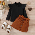 European and american style export children's clothing:  autumn/winter girls' high-neck knitted corduroy two-piece set for little girls