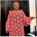 Special offer: african women's lace loose plus size robe dress with flared sleeves, fashionable long dress with matching headscarf