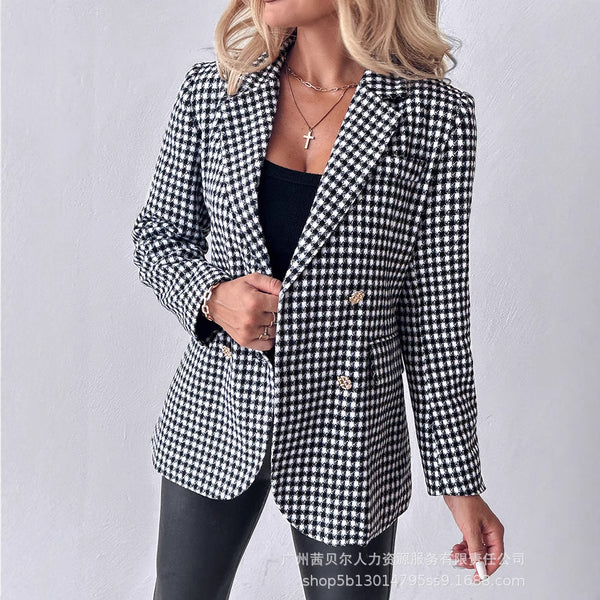 WMKX0009 European and American new thousand bird plaid blazer - with belt