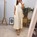 summer new arrivals: women's clothing - cross-border european & american style - elegant & fashionable round neck sleeveless pleated maxi dress