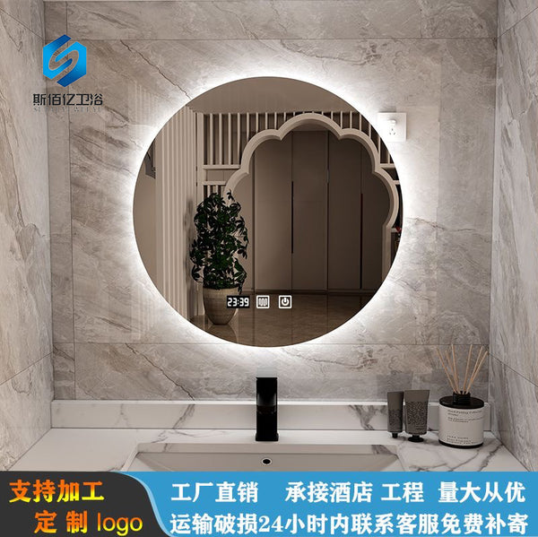 Hotel round smart mirror bathroom mirror luminous LED light mirror anti-fog bathroom mirror bathroom makeup mirror bluetooth