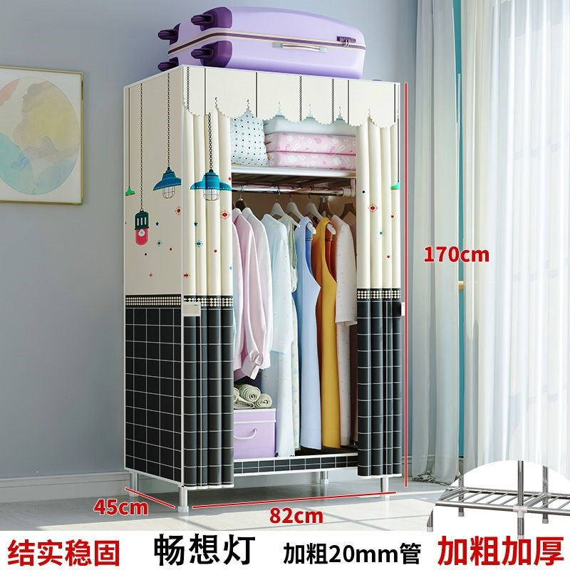 Simple fabric wardrobe rental house steel pipe thickened wardrobe for home bedroom dormitory storage cabinet