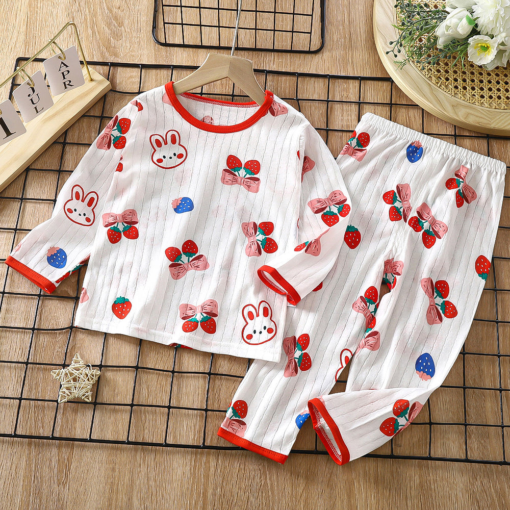 new children's pure cotton pajama set - summer long sleeve sleepwear, lightweight air conditioning suit for boys and girls