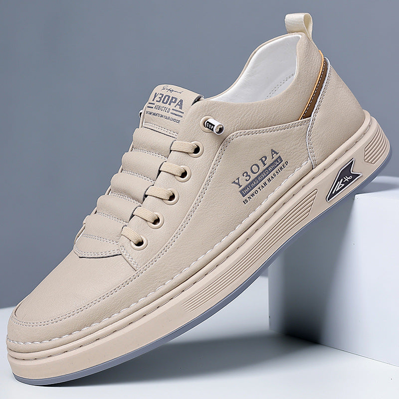 Men's leather sneakers - spring 2026 new collection: breathable, athletic, casual, trendy, and versatile white shoes for teens and young adults