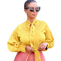 Ready-to-ship   us/eu  autumn new long sleeve solid color tie-up african top us/eu shirt
