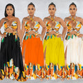 C6263 cross-border   fashion women's color block tie-up sleeveless bandeau maxi dress