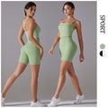 Nude nylon cross-back sports vest shorts suit free to wear underwear high waist sports fitness two-piece set for women