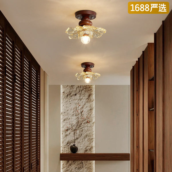 [Strict selection] Corridor aisle light New Chinese style medieval style retro walnut glass entrance entrance light Ceiling light